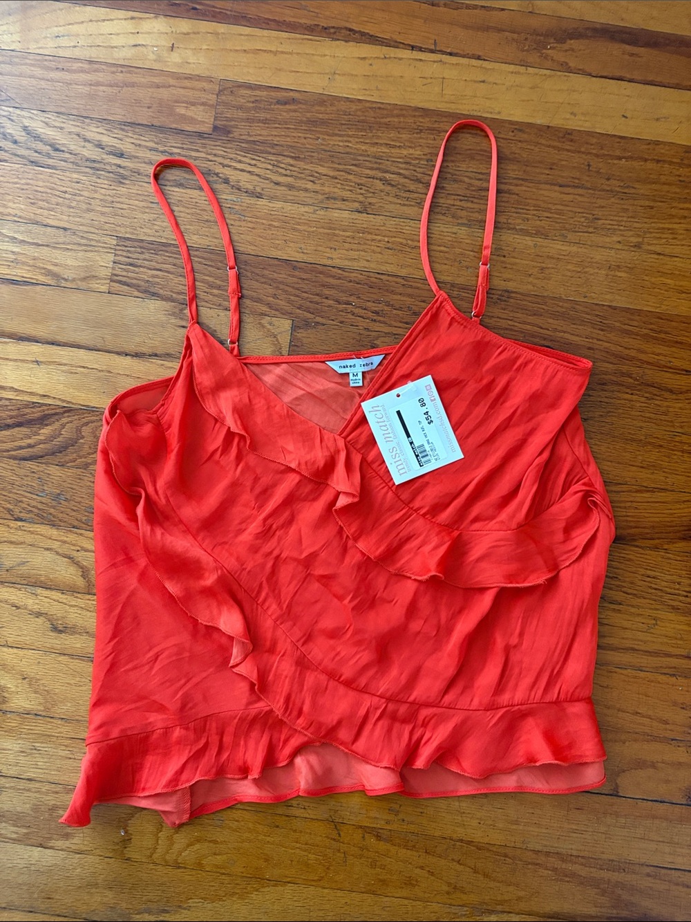 Naked Zebra Coral Red Ruffle Spaghetti-Strap Cami